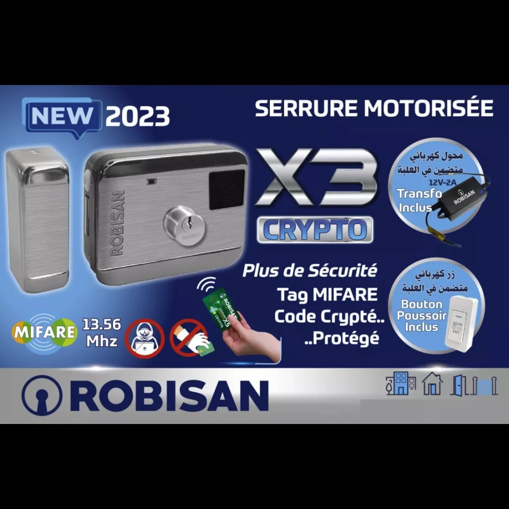 ROBISAN X3-CRYPTO Motorized Lock With Integrated Card Reader, Power Supply and EXIT Buttons