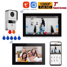 Tuya Video Doorbell with 7" Smart Monitor and Door Access Control AHD7-2C White