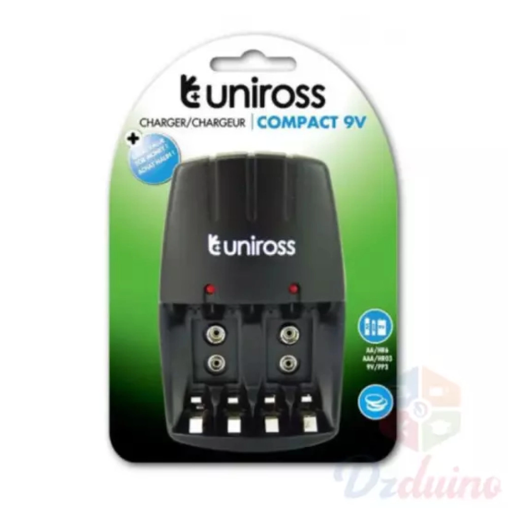CHARGEUR DE BATTERIE COMPACT AA/AAA/9V R6/R003/PP3 UNIROSS UCW001